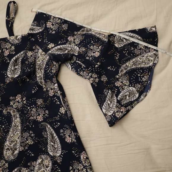 Navy Paisley & Floral pattern Off Shoulder Blouse - Picture 8 of 11